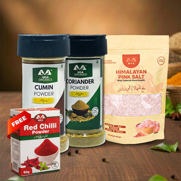 Pack of 3 Cumin 100g Bottle + Coriander 75g Bottle + Pink Salt 400g + Free Box