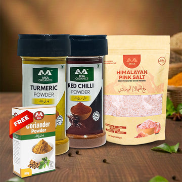 Pack of 3 Turmeric 100g Bottle + Red Chilli 85g Bottle + Pink Salt 400g + Free Box
