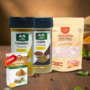 Pack of 3 Cumin 100g Bottle + Turmeric 100g Bottle + Pink Salt 400g + Free Box