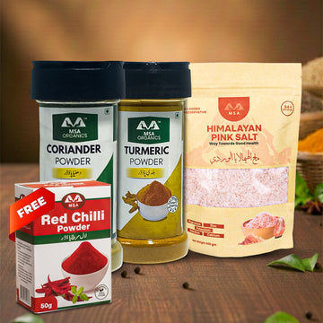 Pack of 3 Coriander 75g + Turmeric 100g + Pink Salt 400g + Free Box 50g