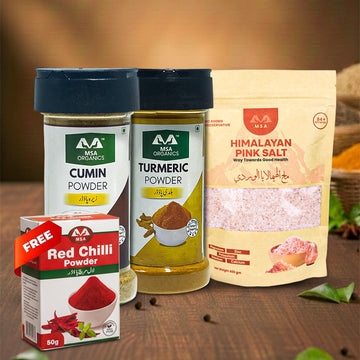 Pack of 3 Turmeric 100g Bottle + Cumin 100g Bottle + Pink Salt 400g + Free Box