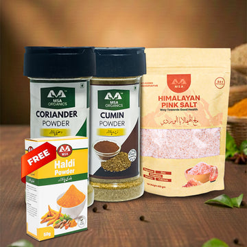 Pack of 3 Pink Salt 400g + Coriander 75g Bottle + Cumin 100g Bottle + Free Box