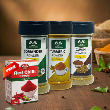 Pack of 3 Coriander 75g + Turmeric 100g + Cumin 100g + Free Box 50g
