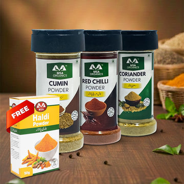 Pack of 3 Cumin 100g Bottle + Red Chilli 85g Bottle + Coriander 75g Bottle + Free Box