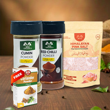 Pack of 3 Pink Salt 400g + Red Chilli 85g Bottle + Cumin 100g Bottle + Free Box