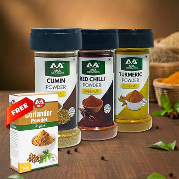 Pack of 3 Cumin 100g Bottle + Red Chilli 85g Bottle + Turmeric 100g Bottle + Free Box
