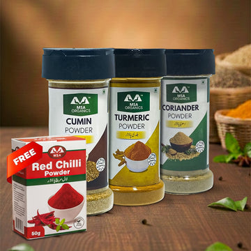 Pack of 3 Cumin 100g Bottle + Turmeric 100g Bottle + Coriander 75g Bottle + Free Box