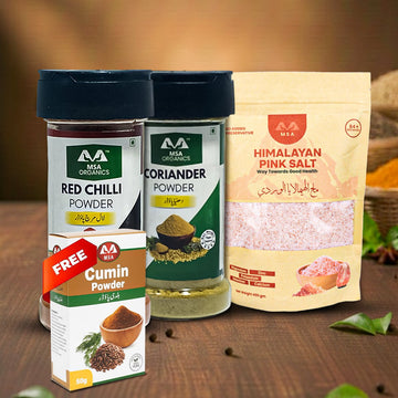 Pack of 3 Red Chilli 85g Bottle + Coriander 75g Bottle + Pink Salt 400g + Free Box