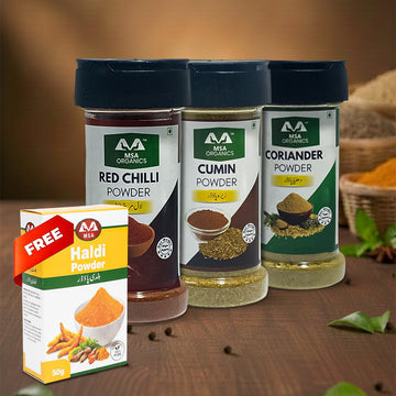 Pack of 3 Red Chilli 85g Bottle + Coriander 75g Bottle + Cumin 100g Bottle + Free Box