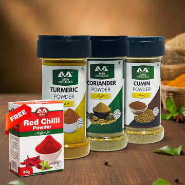 Pack of 3 Turmeric 100g Bottle + Coriander 75g Bottle + Cumin 100g Bottle + Free Box