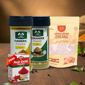 Pack of 3 Pink Salt 400g + Turmeric 100g Bottle + Coriander 75g Bottle + Free Box