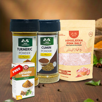 Pack of 3 Pink Salt 400g + Turmeric 100g Bottle + Cumin 100g Bottle + Free Box