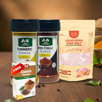 Pack of 3 Pink Salt 400g + Red Chilli 85g Bottle + Turmeric 100g Bottle + Free Box