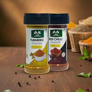 Pack of 2 Turmeric 100g Bottle + Red Chilli 85g Bottle
